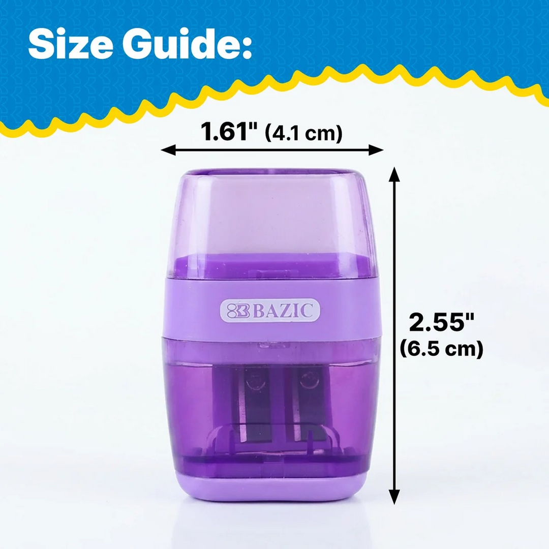 Bazic Mila Dual Hole Sharpener With Square Receptacle + Eraser