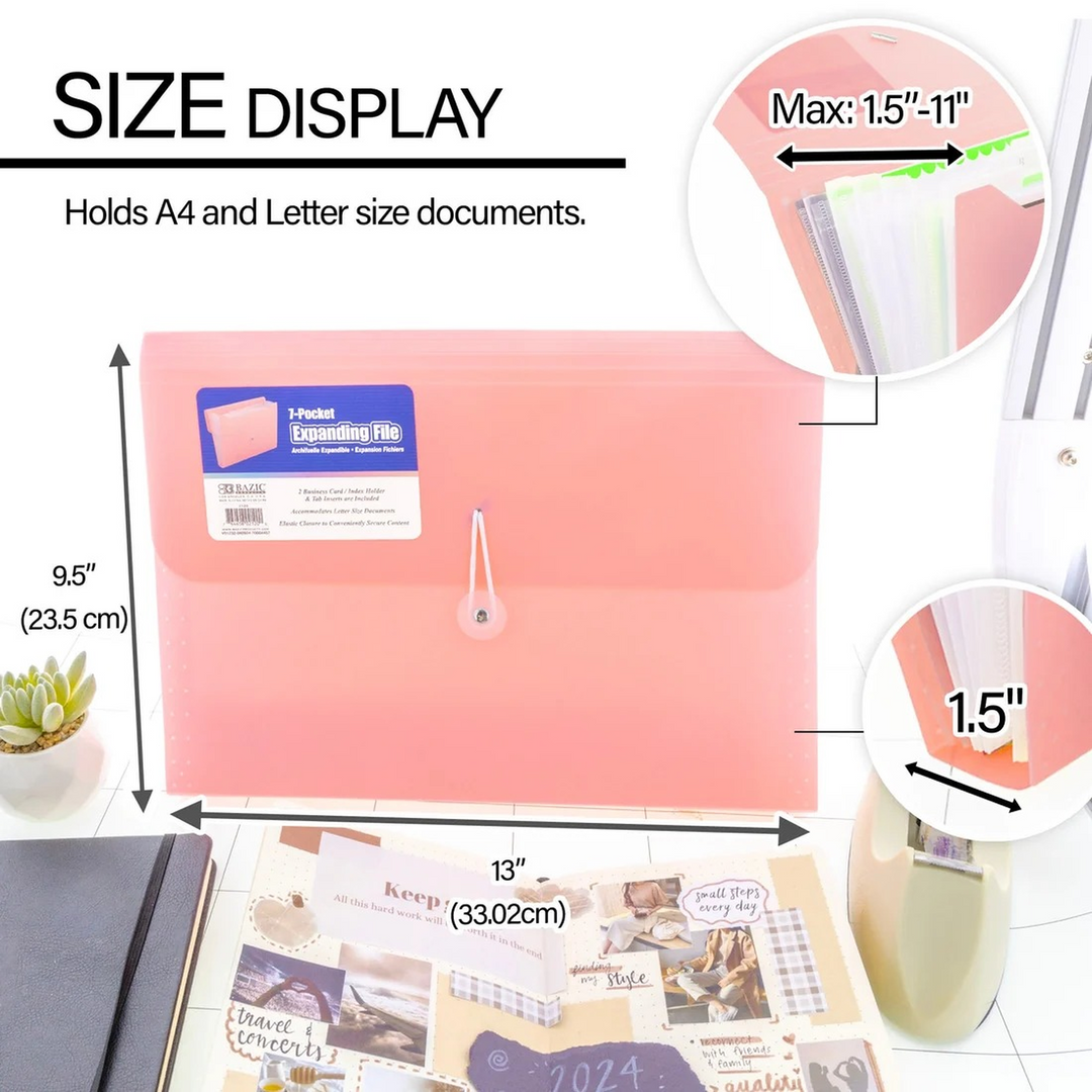 Bazic Pastel Edition 7-Pocket A4/Letter Size Poly Expanding File