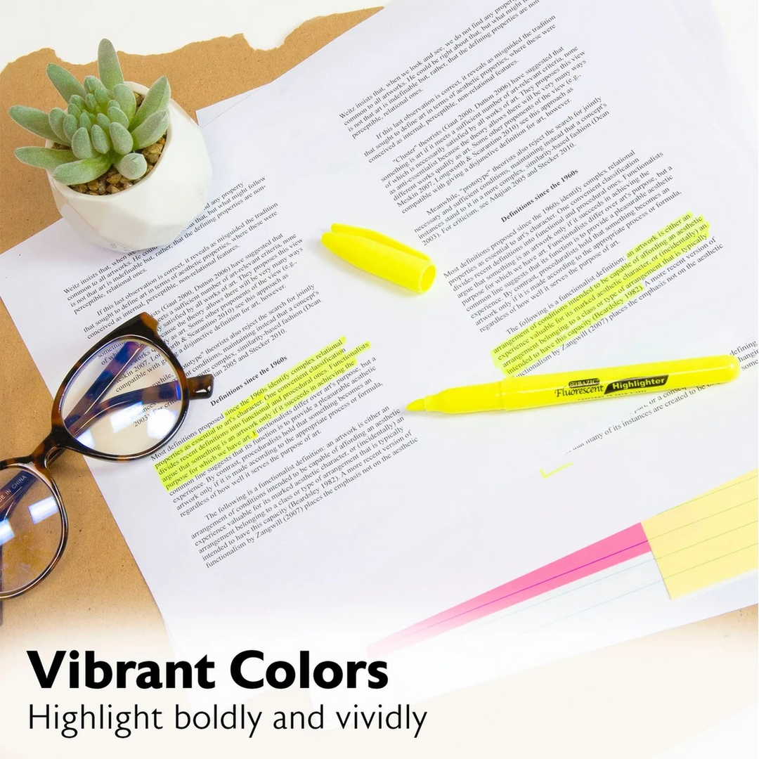 Bazic Yellow Pen Style Fluorescent Highlighters With Pocket Clip 5-Pack