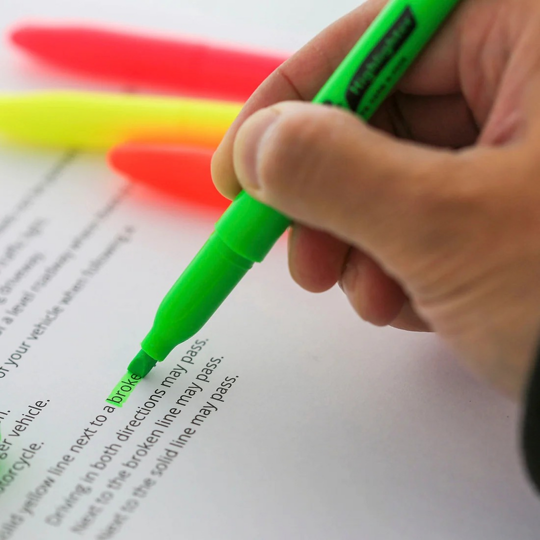 Bazic Pen Style Fluorescent Highlighters With Pocket Clip 5-Pack