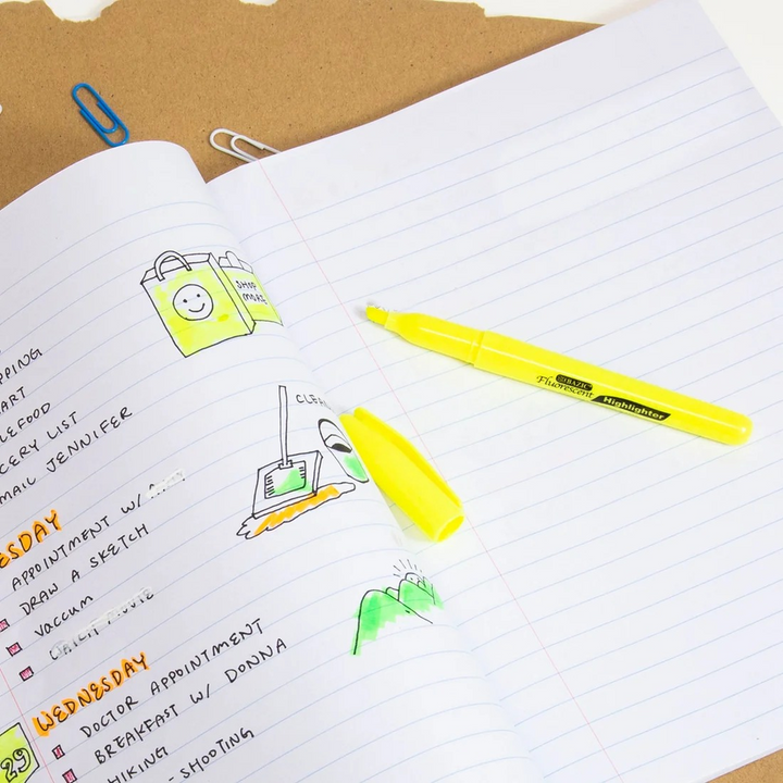 Bazic Pen Style Fluorescent Highlighters With Pocket Clip 5-Pack