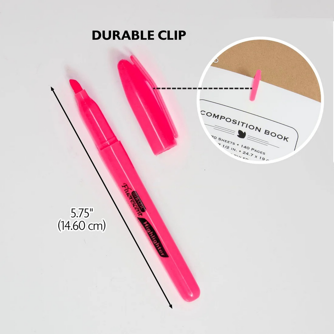 Bazic Pen Style Fluorescent Highlighters With Pocket Clip 5-Pack