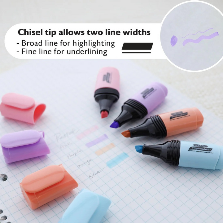 Bazic Mini Desk Style Pastel Highlighters 4-Pack