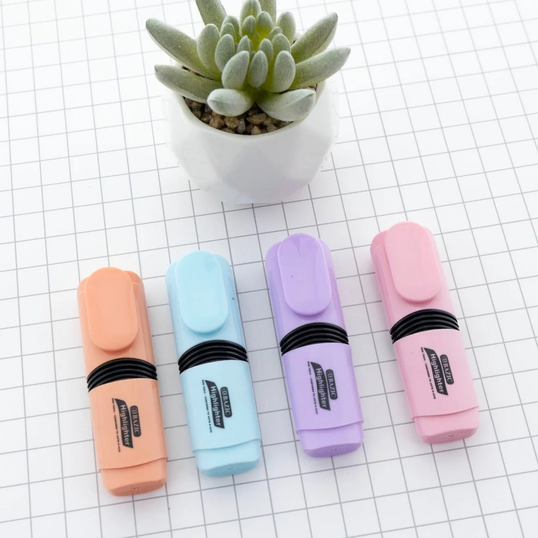 Bazic Mini Desk Style Pastel Highlighters 4-Pack