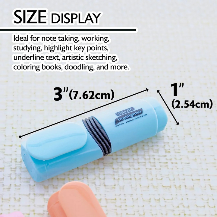 Bazic Mini Desk Style Pastel Highlighters 4-Pack