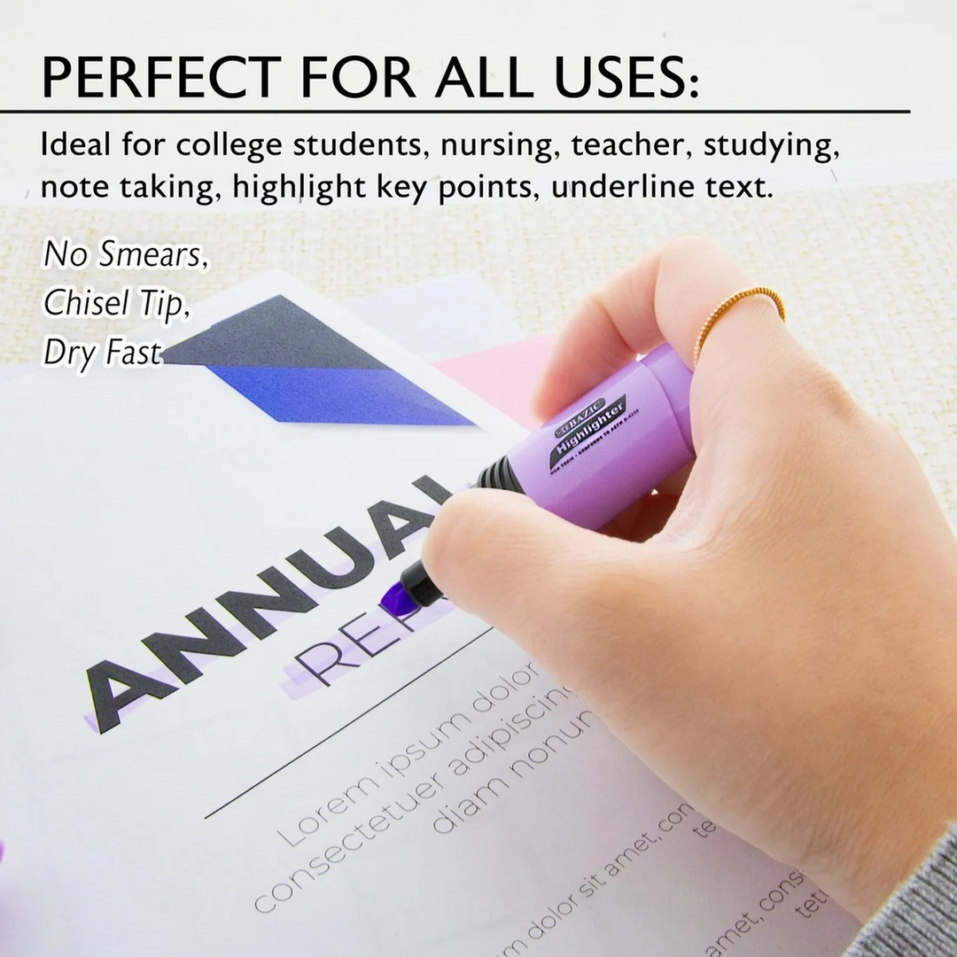 Bazic Mini Desk Style Pastel Highlighters 4-Pack