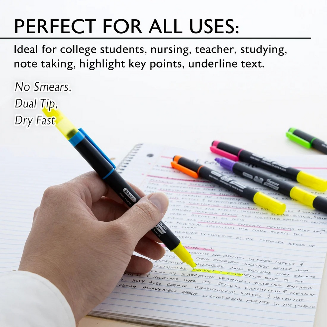 Bazic Double Tip Fluorescent Highlighters 5-Pack