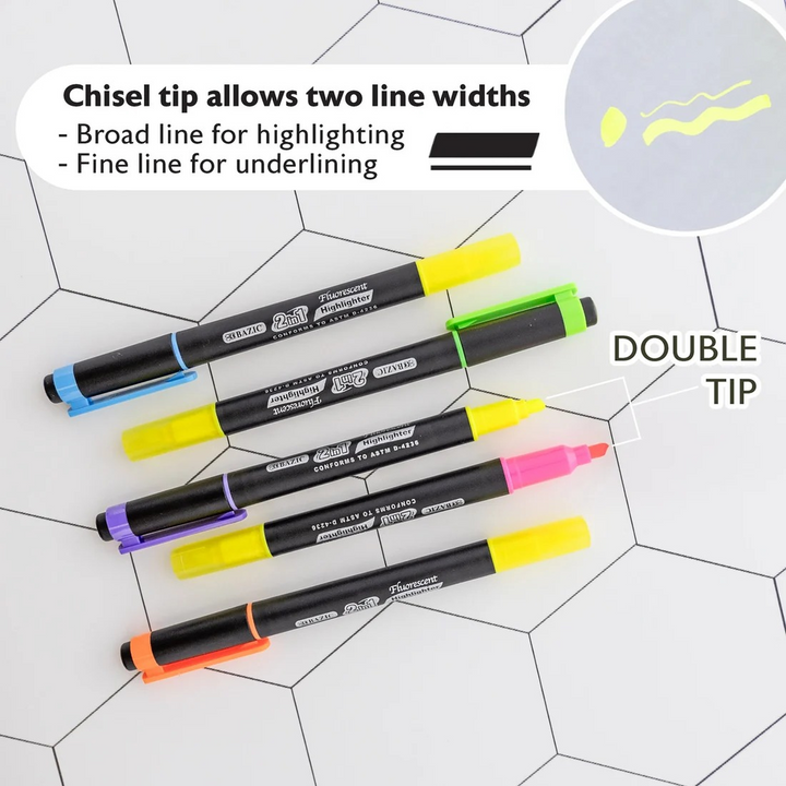 Bazic Double Tip Fluorescent Highlighters 5-Pack