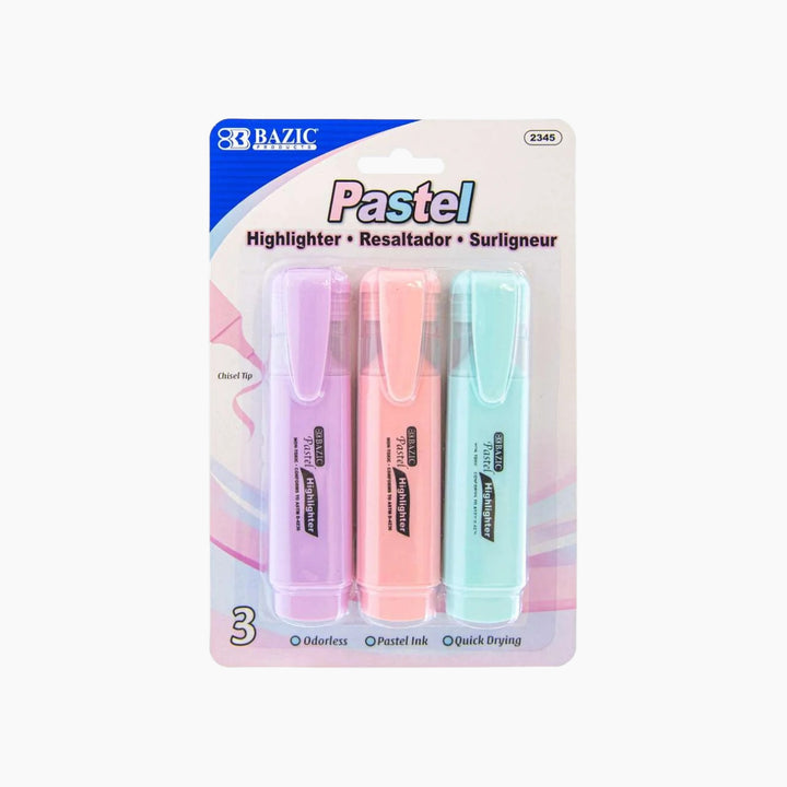 Bazic Pastel Highlighters With Pocket Clip