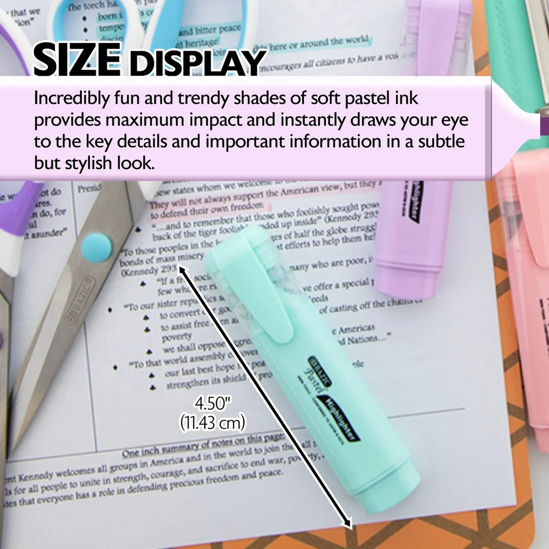 Bazic Pastel Highlighters With Pocket Clip