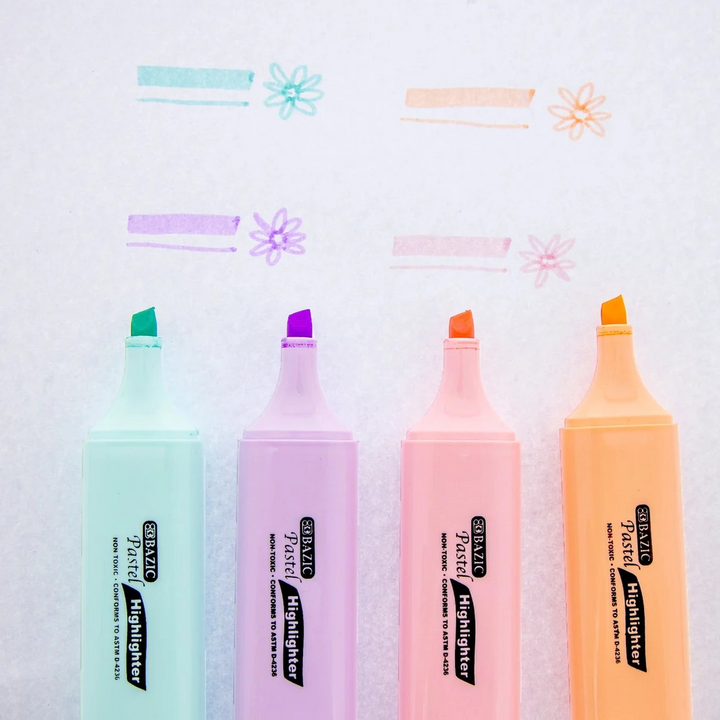 Bazic Pastel Highlighters With Pocket Clip