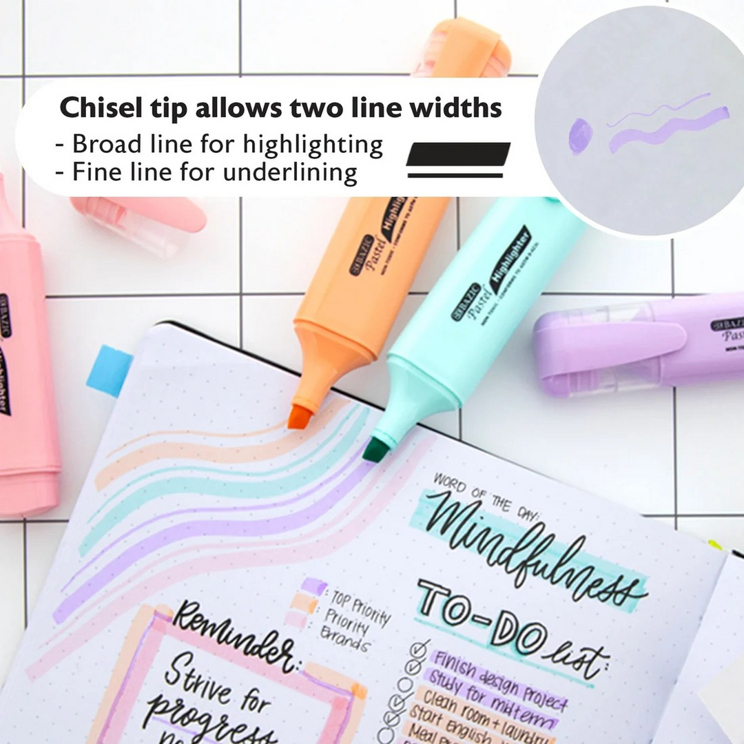 Bazic Pastel Highlighters With Pocket Clip