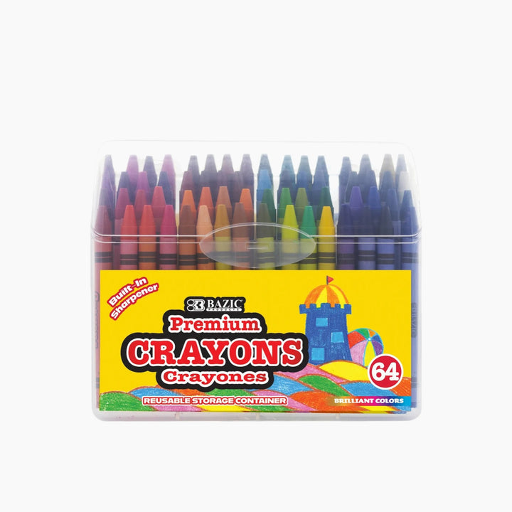 Bazic 64-Count Premium Crayons With Sharpener