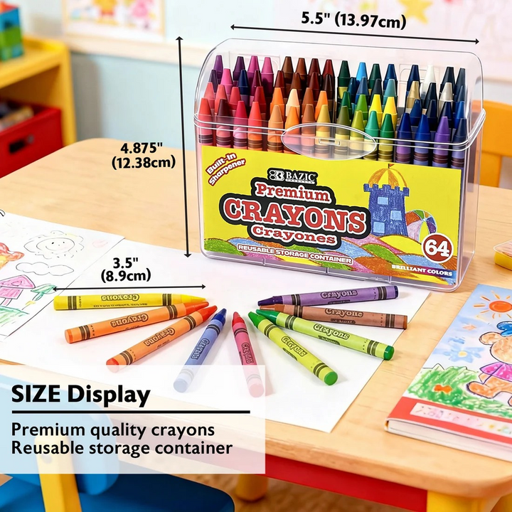 Bazic 64-Count Premium Crayons With Sharpener