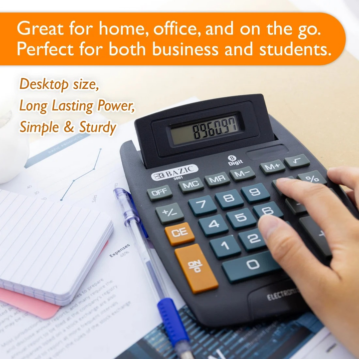 Bazic 8-Digit Large Desktop Calculator With Adjustable Display
