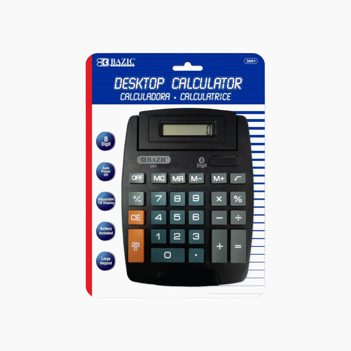 Bazic 8-Digit Large Desktop Calculator With Adjustable Display