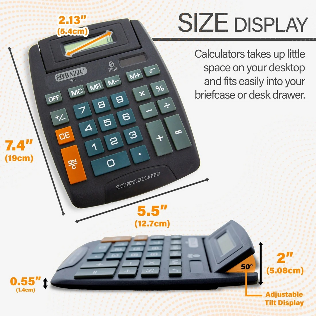 Bazic 8-Digit Large Desktop Calculator With Adjustable Display