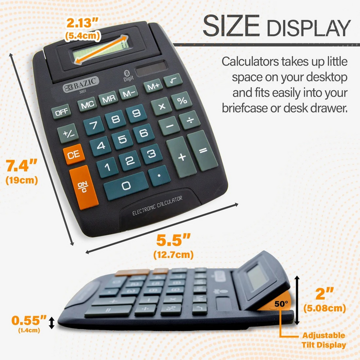Bazic 8-Digit Large Desktop Calculator With Adjustable Display