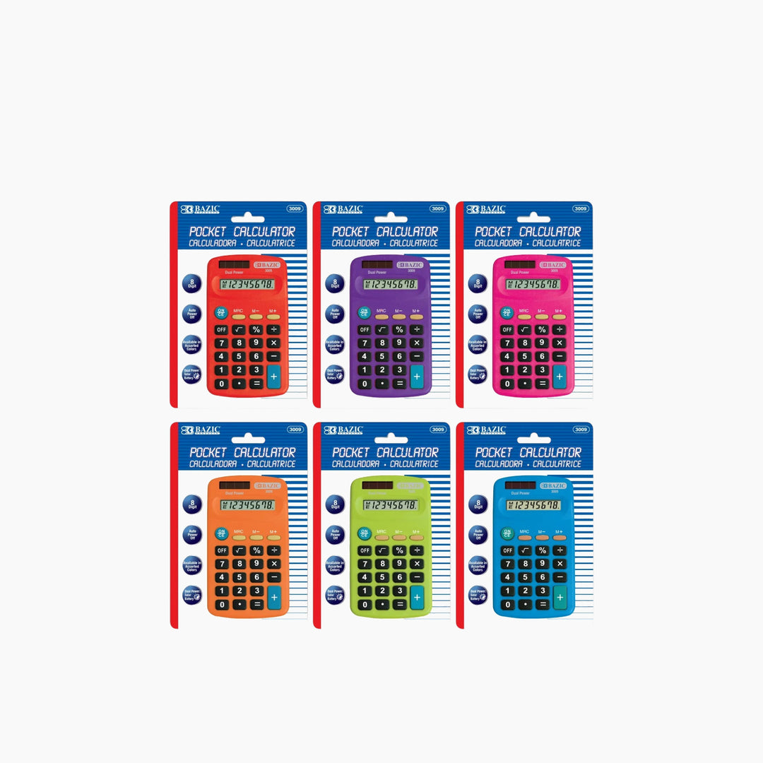 Bazic 8-Digit Dual Power Pocket Size Calculator