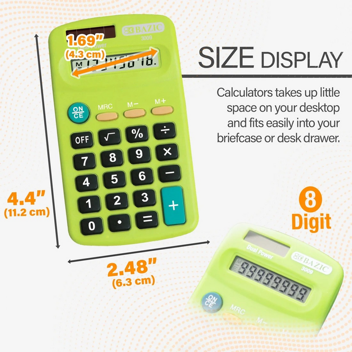 Bazic 8-Digit Dual Power Pocket Size Calculator