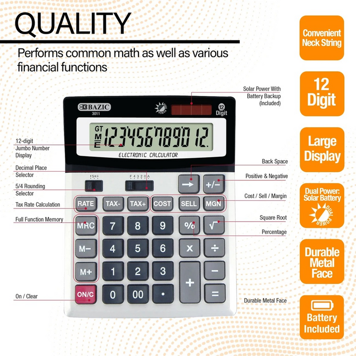 Bazic 12-Digit Desktop Calculator With Profit Calculation &amp; Tax Functions
