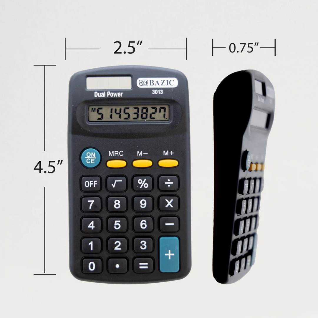Bazic 8-Digit Dual Power Pocket Size Calculator - Black