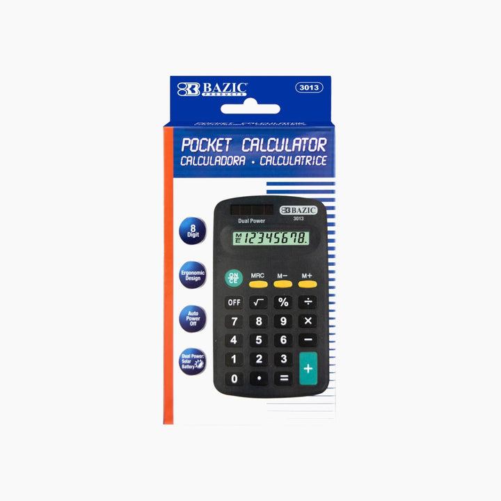 Bazic 8-Digit Dual Power Pocket Size Calculator - Black