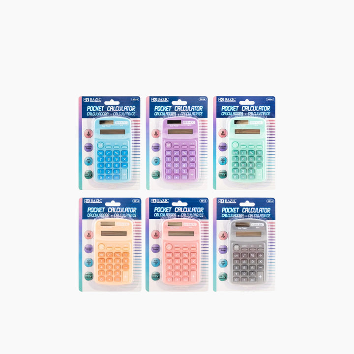Bazic 8-Digit Dual Power Pocket Size Calculator - Pastel Color