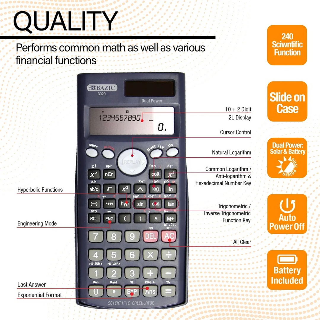 Bazic 240 Function Scientific Calculator With Slide-On Case