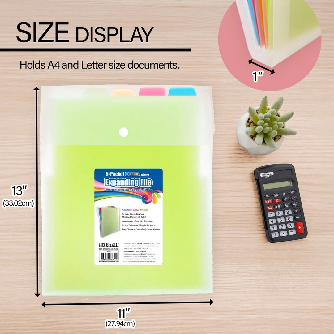 Bazic 5-Pocket Letter Size Vertical Poly Expanding File