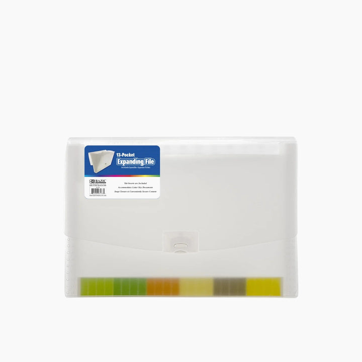 Bazic Translucent 13-Pocket Letter Size Poly Expanding File
