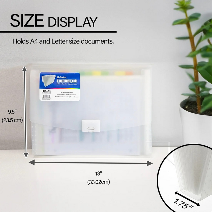 Bazic Translucent 13-Pocket Letter Size Poly Expanding File
