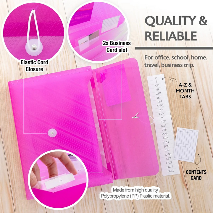 Bazic Translucent 7-Pocket A4/Letter Size Poly Expanding File