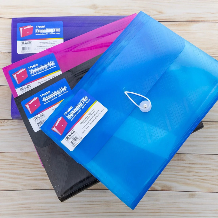 Bazic Translucent 7-Pocket A4/Letter Size Poly Expanding File