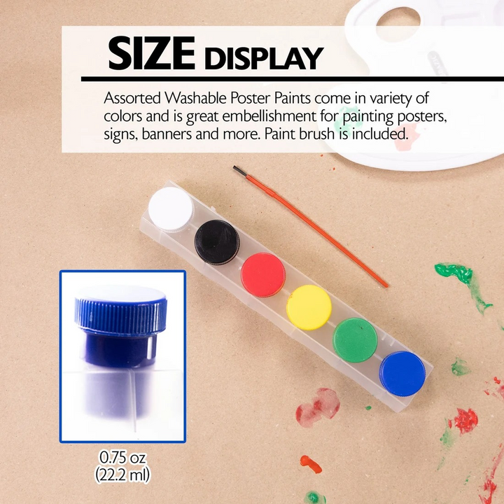 Bazic 0.75 Fl Oz 6-Color Washable Poster Paint With Brush - 22.2ml