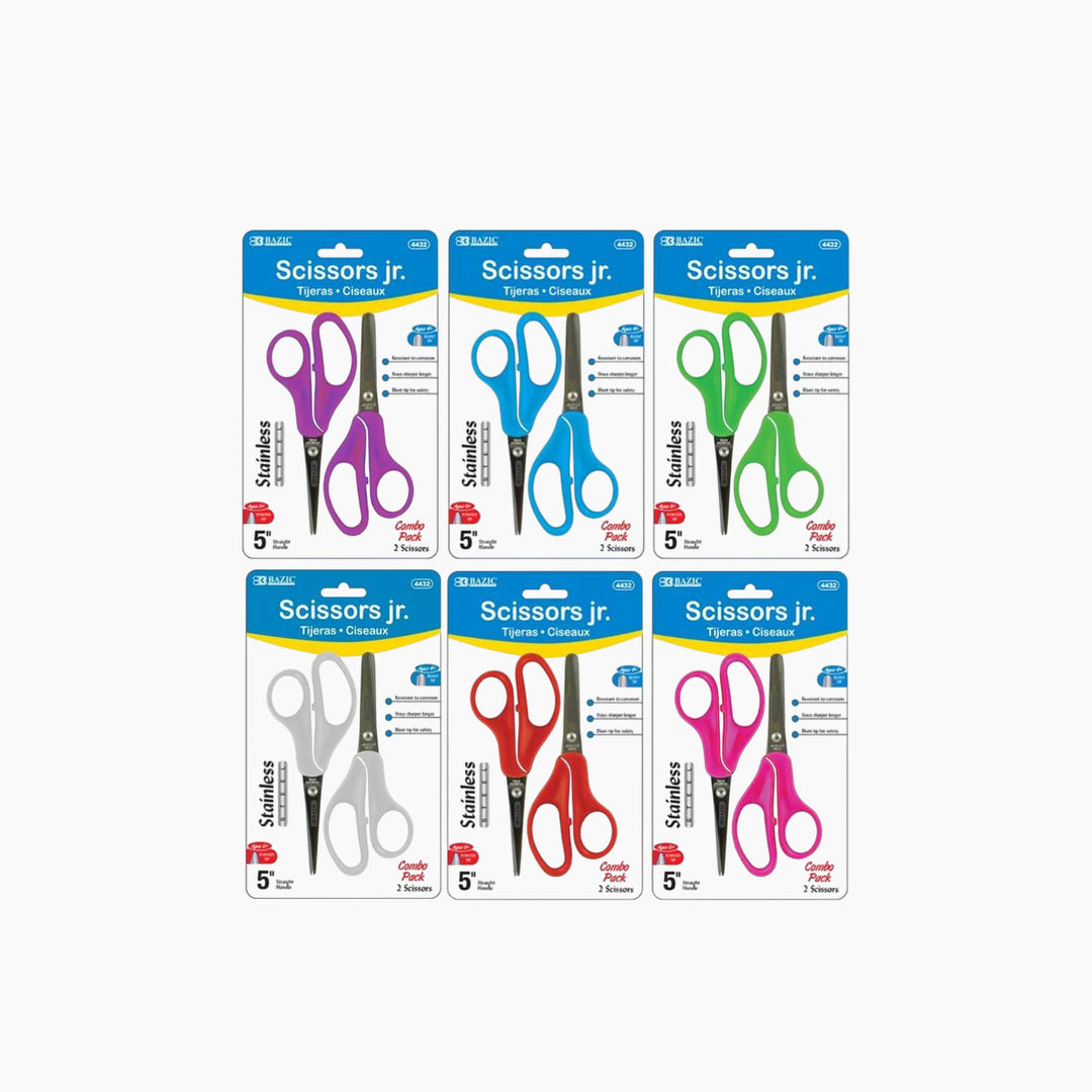 Bazic 5" Blunt &amp; Pointed Tip School Scissors 2-Pack