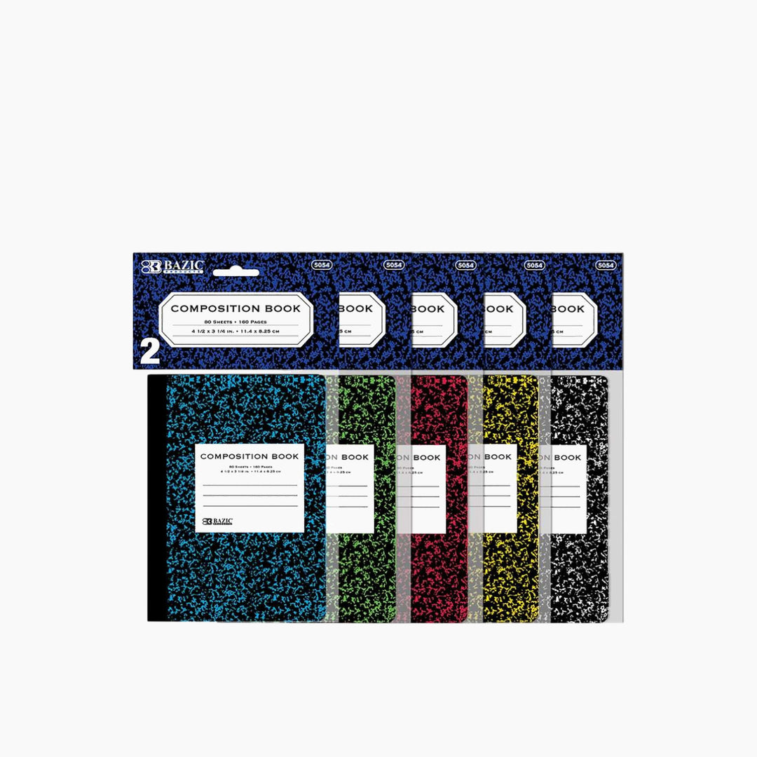 Bazic 80-Count 4.5" X 3.25" Mini Marble Composition Book 2-Pack