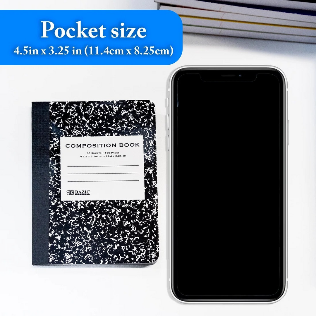 Bazic 80-Count 4.5" X 3.25" Mini Marble Composition Book 2-Pack