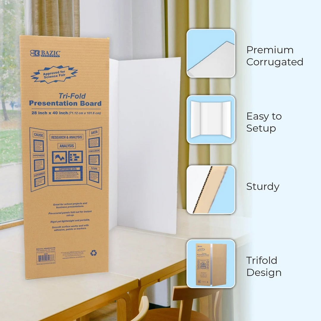 Bazic 28" X 40" White Tri-Fold Corrugated Presentation Board