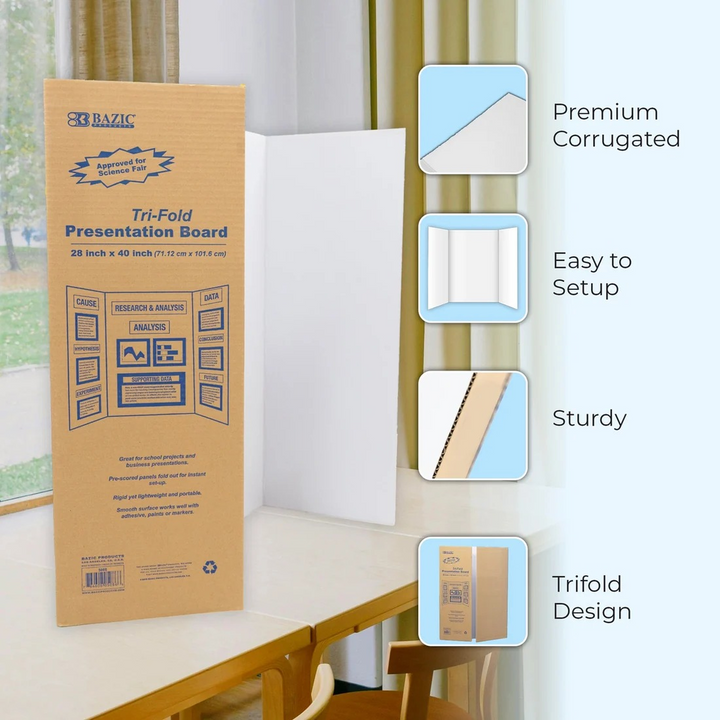 Bazic 28" X 40" White Tri-Fold Corrugated Presentation Board