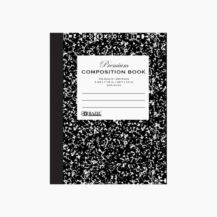 Bazic W/R 100-Count Premium Black Marble Composition Book