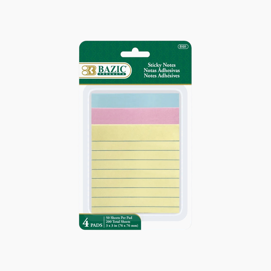 Bazic 40-Count 3" X 3" Lined Sticky Notes 3-Pack