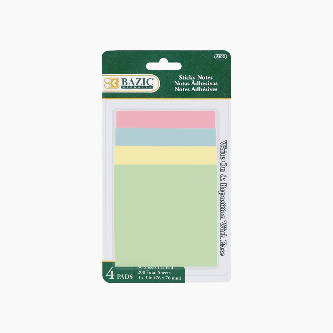 Bazic 50-Count 3" X 3" Sticky Notes 4-Pack