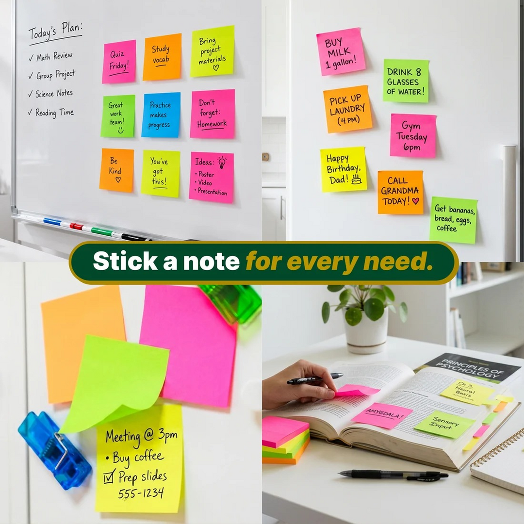 Bazic 40-Count 3" X 3" Neon Sticky Notes 4-Pack