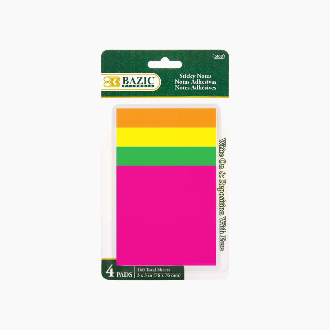 Bazic 40-Count 3" X 3" Neon Sticky Notes 4-Pack