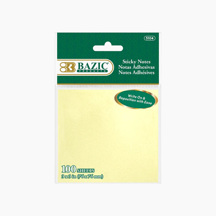 Bazic 100-Count 3" X 3" Yellow Sticky Notes