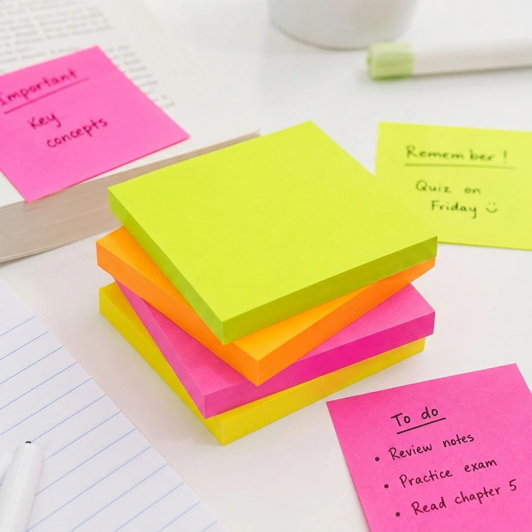 Bazic 80-Count 3" X 3" Neon Sticky Notes