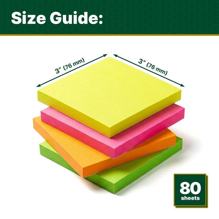 Bazic 80-Count 3" X 3" Neon Sticky Notes