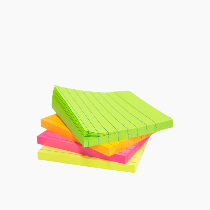 Bazic 70-Count 3" X 3" Neon Lined Sticky Notes
