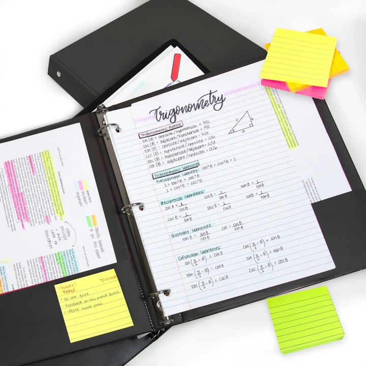 Bazic 70-Count 3" X 3" Neon Lined Sticky Notes